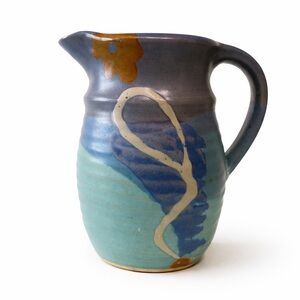 Handmade Signed Studio Pottery Pitcher Vase – Abstract Glaze, 7” | Initials “AD”